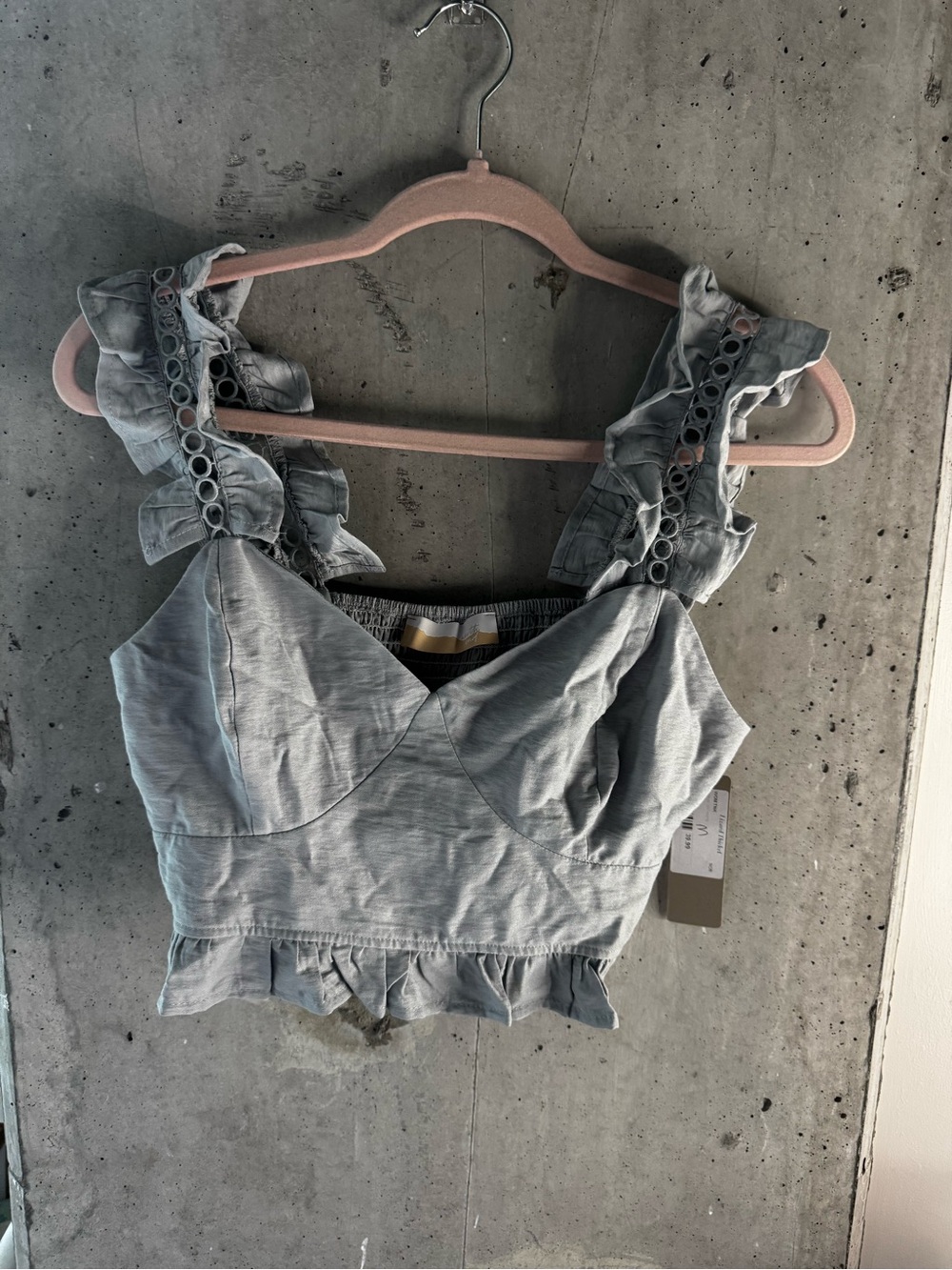 Ruffle Strap Crop Top in Light Blue